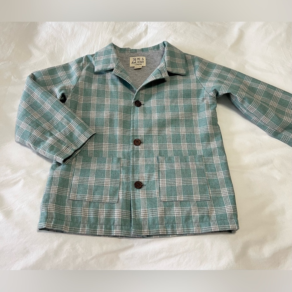 Me + Henry | Boys SZ 5/6Y | Green Check Flannel Shacket | Outdoors Cozy EUC